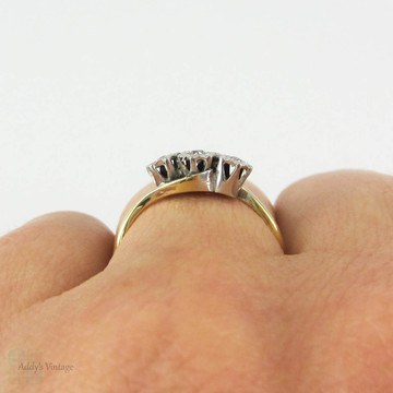 Vintage Diamond Three Stone Engagement Ring, Twist Style Trilogy Ring.  Art Deco Diamond Ring, 18ct & Platinum.