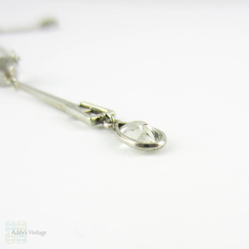 Old Cut Pear Diamond & Cultured Pearl Drop Necklace, Art Deco Pendant with Antique Pear Diamond. Circa 1930s, 9 Carat White Gold.