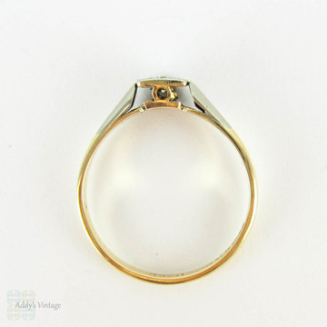 1940s Diamond Engagement Ring, Single Stone Bead Set Diamond in Square Top with Milgrain. 9 Carat Gold & Platinum.