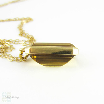 Antique Citrine Pendant, Large Emerald Cut Yellow Citrine in 15 Carat Gold Bezel Setting on 9 Karat 50.8 cm / 20 inch Chain.