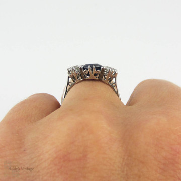 Sapphire & Old European Cut Diamond Engagement Ring, Three Stone Vintage Trilogy Ring, 2.41 ctw. Circa 1930s, 18ct & Platinum.