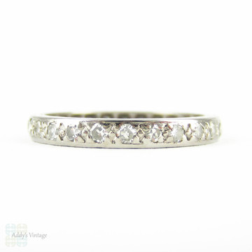 Vintage Diamond Eternity Ring, Full Hoop Pave Set 18 Carat White Gold Wedding Band with Hand Engraved Sides. Circa 1930s, Size N / 6.75.