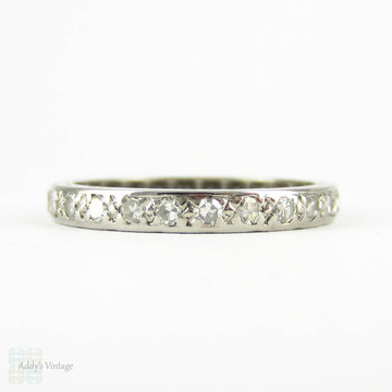 Vintage Diamond Eternity Ring, Full Hoop Pave Set 18 Carat White Gold Wedding Band with Hand Engraved Sides. Circa 1930s, Size N / 6.75.