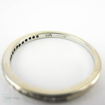 Estate Diamond Half Eternity Ring in 18 Carat White Gold, Narrow Pave Set Diamond Wedding Band. 0.15 ctw, Size M / 6.25.