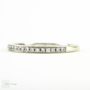 Estate Diamond Half Eternity Ring in 18 Carat White Gold, Narrow Pave Set Diamond Wedding Band. 0.15 ctw, Size M / 6.25.
