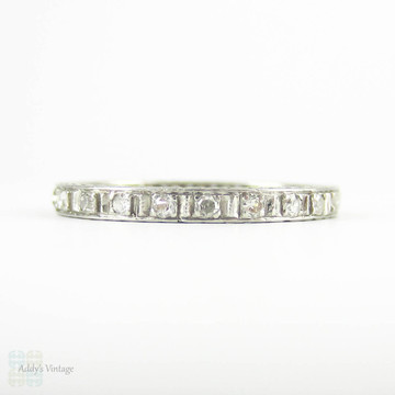 Art Deco Platinum Diamond Eternity Ring, Square Set Full Hoop Diamond Wedding Band. Circa 1930s - 1940s, Size L.25 / 6.