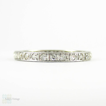 Art Deco Platinum Diamond Eternity Ring, Square Set Full Hoop Diamond Wedding Band. Circa 1930s - 1940s, Size L.25 / 6.