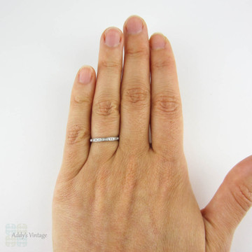 Art Deco Platinum Diamond Eternity Ring, Square Set Full Hoop Diamond Wedding Band. Circa 1930s - 1940s, Size L.25 / 6.