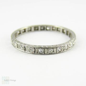 Art Deco Platinum Diamond Eternity Ring, Square Set Full Hoop Diamond Wedding Band. Circa 1930s - 1940s, Size L.25 / 6.