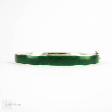 Vintage Green Enamel Bangle Bracelet, British Racing Green & Sterling Silver Bracelet. Circa Early 1900s.