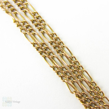 Rose Gold Chain Necklace, Vintage 9 Carat Rose Gold Figaro Link Style Necklace Chain, 54.5 cm / 21.5 cm.