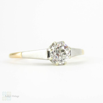 BALANCE. Antique Diamond Engagement Ring, 0.42 ct Old Mine Cut Diamond in Two Tone Classic Solitaire Setting. Circa 1880s, 18ct Gold.