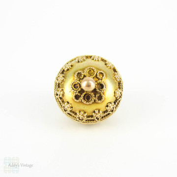 Antique Victorian 10ct Gold Charm Bauble, Circular Sunburst Design Charm in Yellow Gold, Pendant Charm.