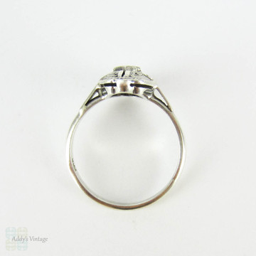 Vintage Art Deco Diamond & Sterling Silver Ring, Milgrain Engraved Diamond Set Panel Ring. Circa 1920s, 935 Silver.