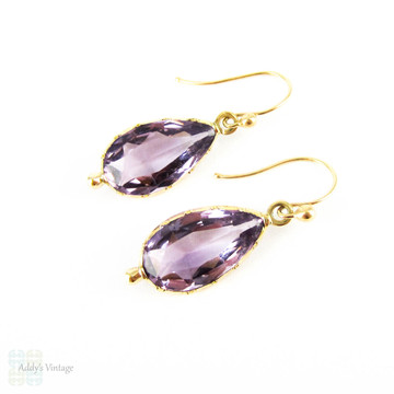 Antique Amethyst Earrings, Victorian Pear Cut Amethyst Drops in 14 Carat Gold, Circa 1870s.