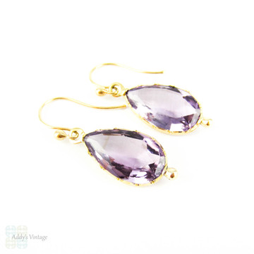 Antique Amethyst Earrings, Victorian Pear Cut Amethyst Drops in 14 Carat Gold, Circa 1870s.
