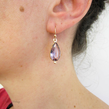 Antique Amethyst Earrings, Victorian Pear Cut Amethyst Drops in 14 Carat Gold, Circa 1870s.
