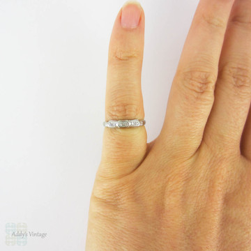 Vintage Diamond Wedding Ring, Five Stone Shaped Wedding Band. Circa 1930s, 14 Carat White Gold, Small Finger Size.
