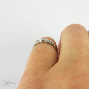 Vintage Diamond Wedding Ring, Five Stone Shaped Wedding Band. Circa 1930s, 14 Carat White Gold, Small Finger Size.