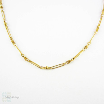 Antique 9 Carat Gold Chain, Fancy Link Oval Shape Trombone Links. Early 20th Century, 44 cm / 17.33 inches.