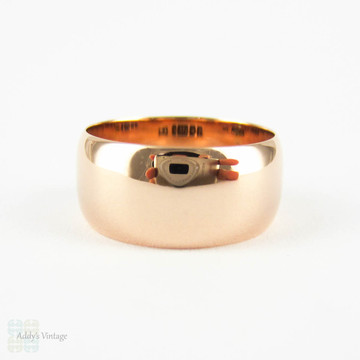 Antique Wide 9 Carat Rose Gold Wedding Ring, 1910s Ladies or Mens Wide Wedding Band. Size L.5 / 6.