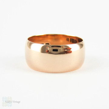 Antique Wide 9 Carat Rose Gold Wedding Ring, 1910s Ladies or Mens Wide Wedding Band. Size L.5 / 6.