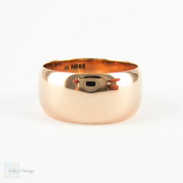 Antique Wide 9 Carat Rose Gold Wedding Ring, 1910s Ladies or Mens Wide Wedding Band. Size L.5 / 6.