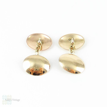 Vintage Oval Shape Cuff Links, 10 Carat Yellow Gold Simple Dome Shaped Double Faced Cufflinks.