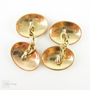 Vintage Oval Shape Cuff Links, 10 Carat Yellow Gold Simple Dome Shaped Double Faced Cufflinks.