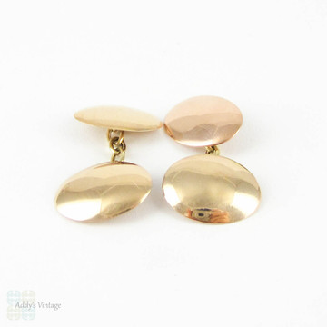 Vintage Oval Shape Cuff Links, 10 Carat Yellow Gold Simple Dome Shaped Double Faced Cufflinks.