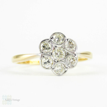 RESERVED. Vintage Daisy Engagement Ring, Flower Shape Diamond Cluster Ring. Circa 1940s, 18 Carat & Platinum.