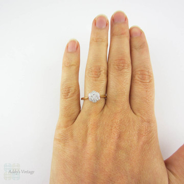 RESERVED. Vintage Daisy Engagement Ring, Flower Shape Diamond Cluster Ring. Circa 1940s, 18 Carat & Platinum.