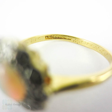 Vintage 1930s Opal & Diamond Ring, Cabochon Cut Opal with Diamond Halo. Art Deco, 18 Carat Gold & Platinum.