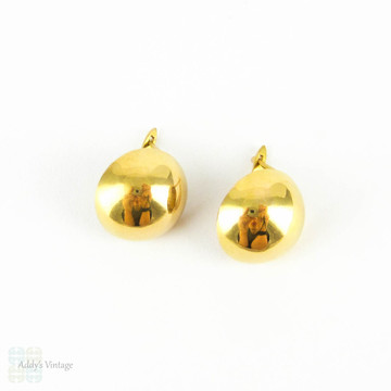 Vintage French 18 Carat Gold Earrings, Circle Sphere Shape Pierced Earrings. Mid 20th Century.
