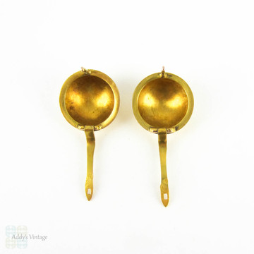 Vintage French 18 Carat Gold Earrings, Circle Sphere Shape Pierced Earrings. Mid 20th Century.