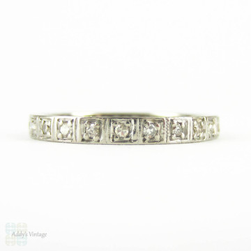 Art Deco White Gold Diamond Eternity Ring, Square Set Full Hoop Diamond Wedding Band. Circa 1930s, 18ct, Size N / 6.75.