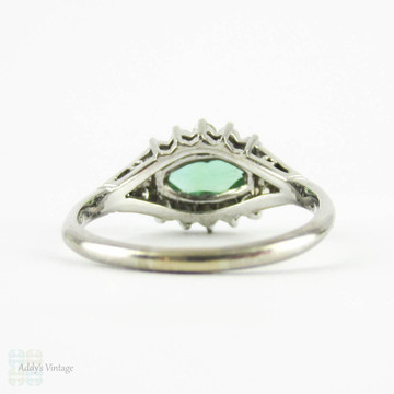 Vintage Tourmanline Ring, Green Marquise Cut Tourmaline with Diamond Halo. Mid Century Cluster Ring, 18ct Gold & Platinum.