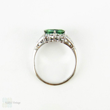 Vintage Tourmanline Ring, Green Marquise Cut Tourmaline with Diamond Halo. Mid Century Cluster Ring, 18ct Gold & Platinum.