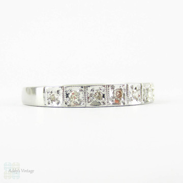 Vintage Diamond Wedding Ring,  Mid 20th Century Square Design 9 Stone Half Eternity Ring in 18 Carat White Gold.