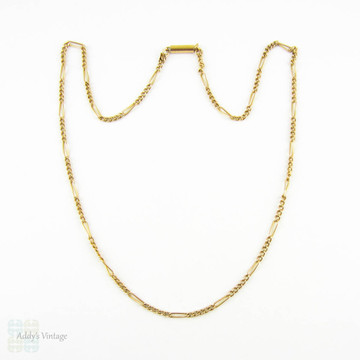 Antique 15ct Gold Chain Necklace, Figaro Link Pendant Chain with Barrel Clasp. 41.5 cm / 16.25 inches, 4.85 grams.