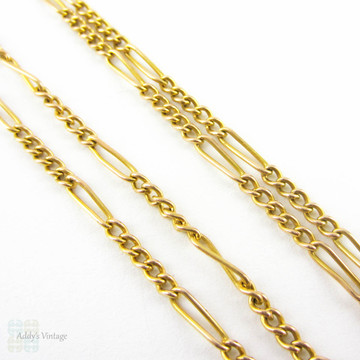 Antique 15ct Gold Chain Necklace, Figaro Link Pendant Chain with Barrel Clasp. 41.5 cm / 16.25 inches, 4.85 grams.