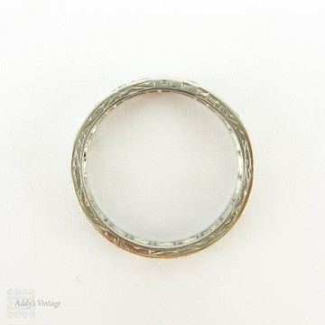 Antique Diamond & Platinum Eternity Ring, Full Hoop Diamond Wedding Band with Engraved Sides. 0.60 ctw, Circa 1900s, Size O / 7.25.