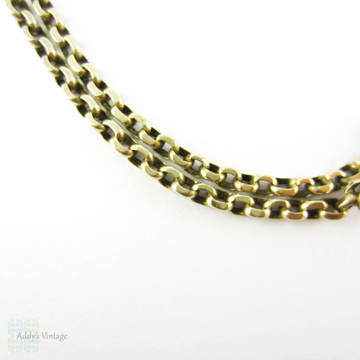 Victorian Pinchbeck Long Guard Chain, Heavy Faceted Link Muff or Lorgnette Chain Necklace with Swivel Dog Clip. 130 cm / 51.2 inches.