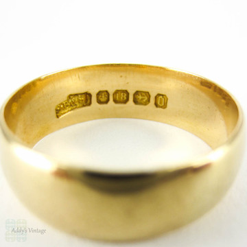 RESERVED. Antique 18ct Gold Mizpah Ring, Wide Cigar Band Style Wedding Ring. Late Victorian, Circa 1880s, Size R / 8.75.
