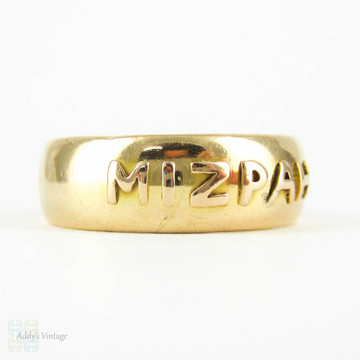 RESERVED. Antique 18ct Gold Mizpah Ring, Wide Cigar Band Style Wedding Ring. Late Victorian, Circa 1880s, Size R / 8.75.