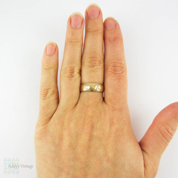RESERVED. Antique 18ct Gold Mizpah Ring, Wide Cigar Band Style Wedding Ring. Late Victorian, Circa 1880s, Size R / 8.75.