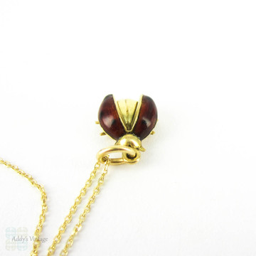 Vintage Ladybug Charm, 18ct Gold Ladybird Charm with Red & Black Enamel Wings on 9ct Gold Chain.