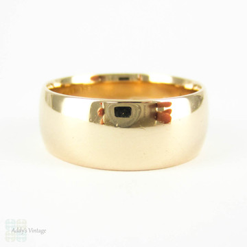 Antique 9ct Gold Wedding Ring, Rose Gold Wide Men's or Women's D Shape Profile Band. Circa 1910s,  Size P.5 / 8.