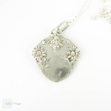 RESERVED. Art Nouveau French Woman Pendant,  Woman with Flowers Double Sided Pendant with Sterling Silver Chain. Signed Piece.