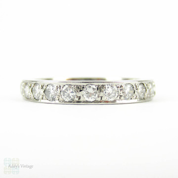 Vintage Diamond Platinum Eternity Ring, 0.90 ctw Round Brilliant Cut Diamonds Bead Set in Platinum Band. Size J / 4.8.